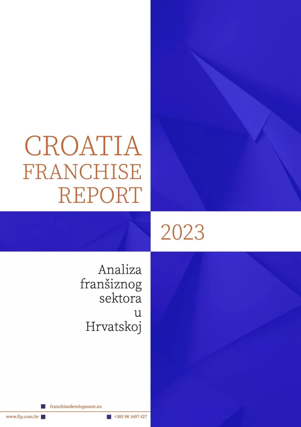 Naslovnica izvještaja "Croatia Franchise Report 2023" – grafička priprema cijele publikacije o franšiznom sektoru u Hrvatskoj