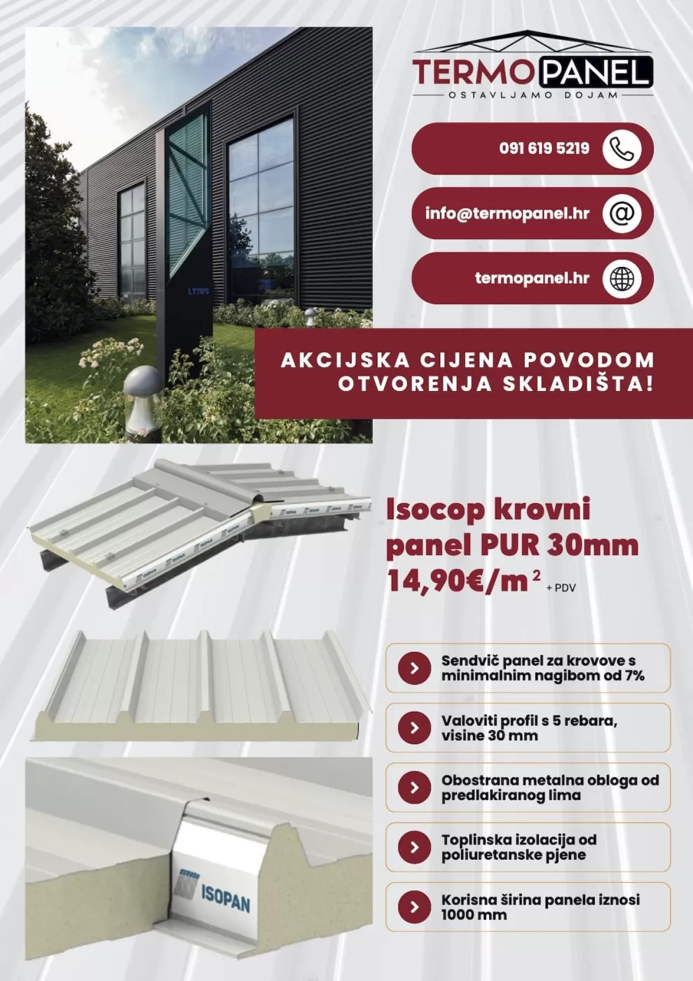 Promotivni letak Termopanel s akcijskom ponudom Isocop krovnog panela PUR 30mm