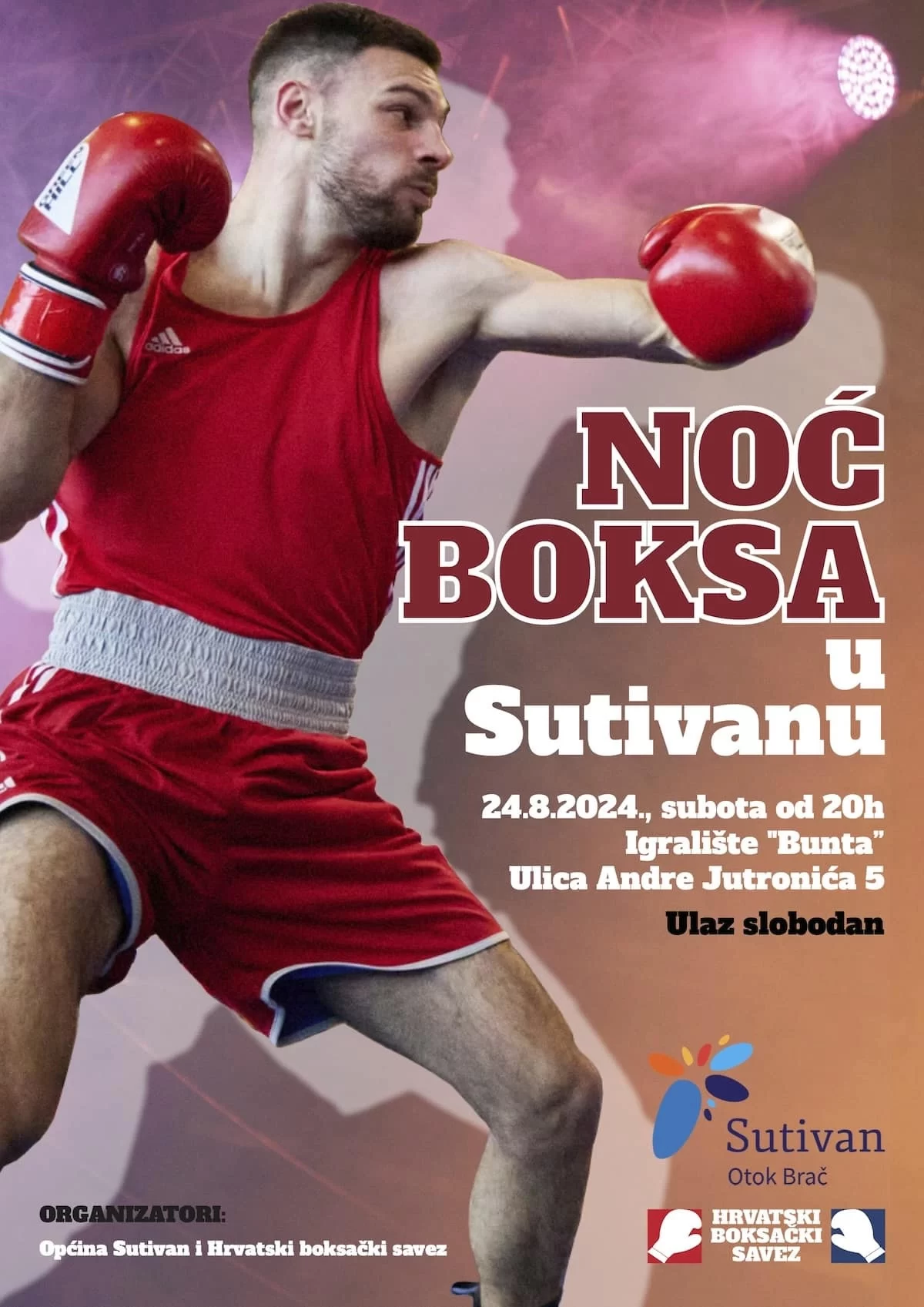 Plakat "Noć boksa u Sutivanu", 24.8.2024., igralište Bunta, Sutivan