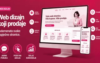 Ilustracija bloga o web dizajnu koji prodaje - prikaz makete web stranice s ikonama za brzinu učitavanja i jasan poziv na akciju