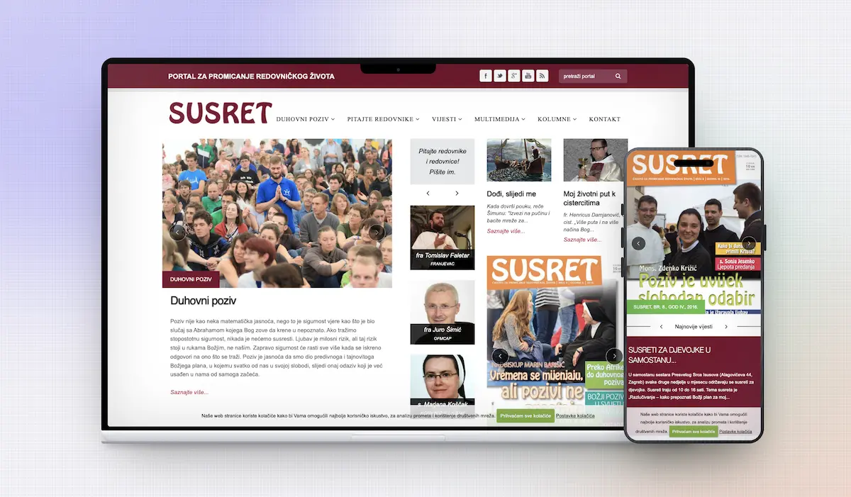 Responzivan web dizajn za Susret prikazan na laptopu i mobitelu