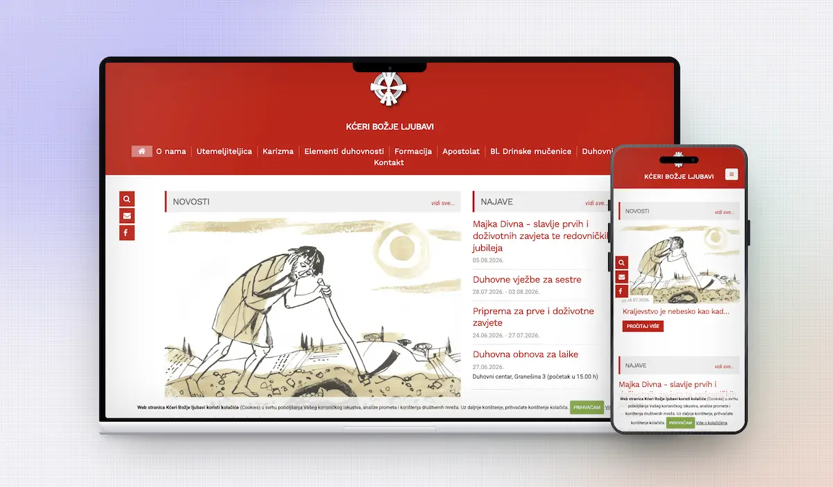 Responzivan web dizajn za KBLJ prikazan na laptopu i mobitelu