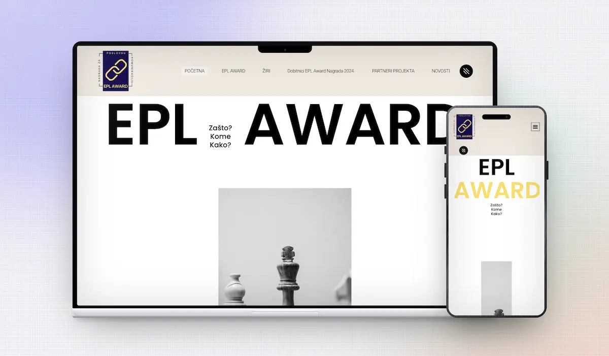 Responzivan web dizajn za EPL Award prikazan na laptopu i mobitelu